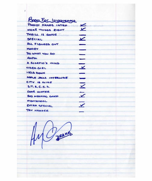 Drake's Personal, Signed Notebook for His First Mixtape, ''Room For Improvement'' -- Includes 80 Handwritten Pages of Lyrics, His ''My First Album'' Todo List, Motivational Quotes, Signatures & More
