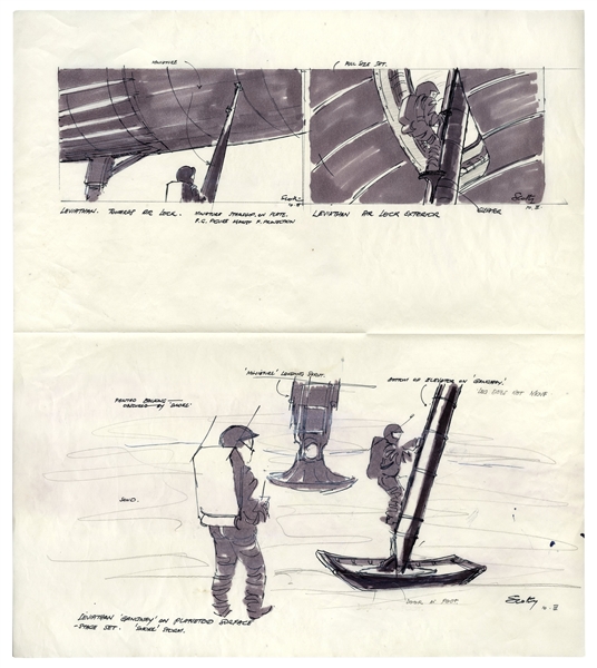 Early Concept Art for ''Alien'', Done in 1977 -- Depicting the Scene Where the Characters Kane, Dallas and Lambert Leave the Spaceship to Encounter the Alien