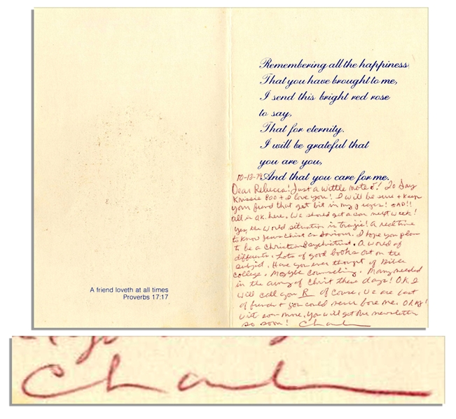 Charles ''Tex'' Watson Autograph Letter Signed Within a Religious Greeting Card -- ''...I will be sure + keep your friend that got bit in my prayers!...''