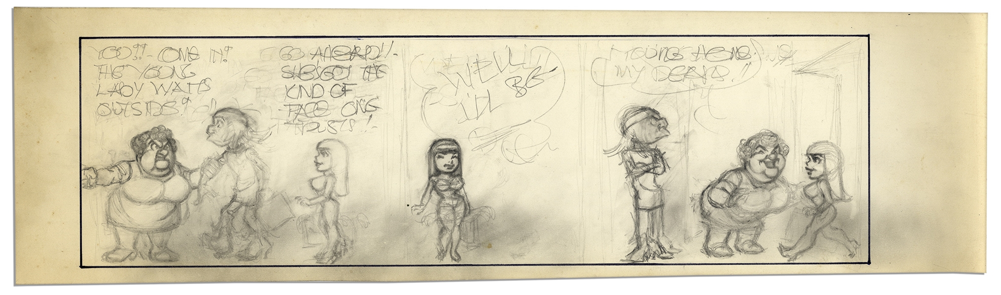 ''Li'l Abner'' Unfinished Comic Strip by Al Capp in Pencil -- Undated -- 23'' x 6.5'' -- Very Good Condition -- From the Al Capp Estate