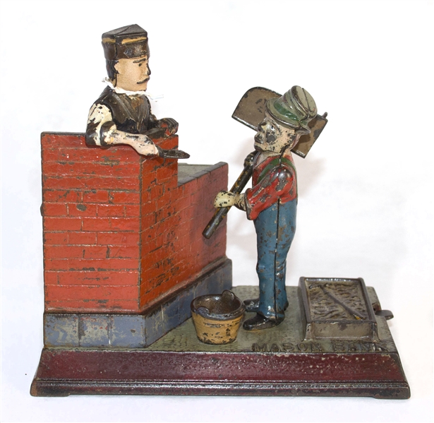 ''Mason Bank'' Cast Iron 19th Century Mechanical Bank -- Fully Functioning & With Original Key