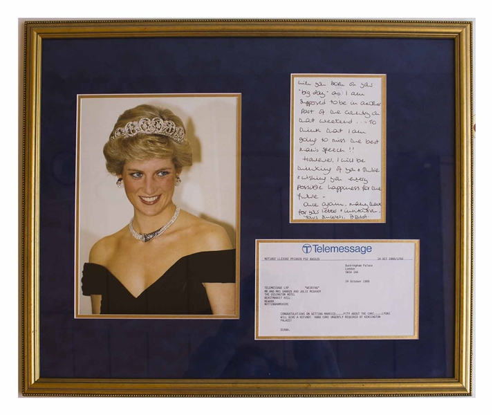 Princess Diana Autograph Letter Signed, With Congratulatory Telegram -- ''...to think that I am going to miss the best man's speech!!...'' -- With PSA/DNA COA