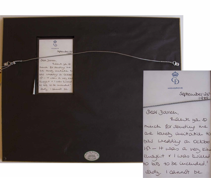 Princess Diana Autograph Letter Signed, With Congratulatory Telegram -- ''...to think that I am going to miss the best man's speech!!...'' -- With PSA/DNA COA