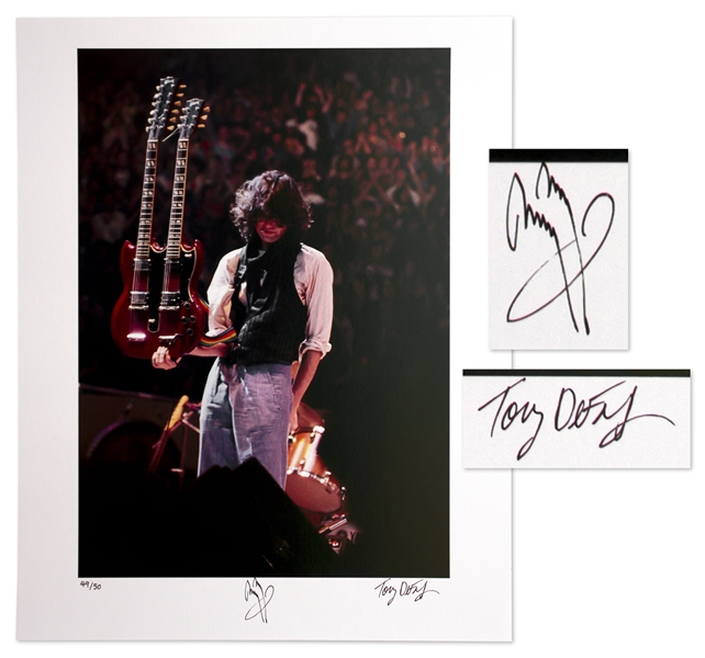 Jimmy Page Signed Limited Edition 16'' x 20'' Photo -- Holding His Double-Necked Guitar in Concert
