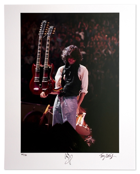 Jimmy Page Signed Limited Edition 16'' x 20'' Photo -- Holding His Double-Necked Guitar in Concert