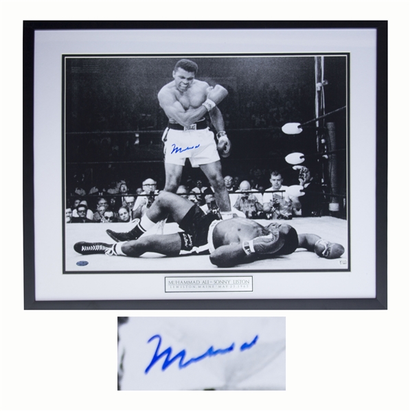 Muhammad Ali Photo Signed of His Fight With Sonny Liston to Retain His Heavyweight Championship -- Measures 20'' x 16'' -- With Steiner COA