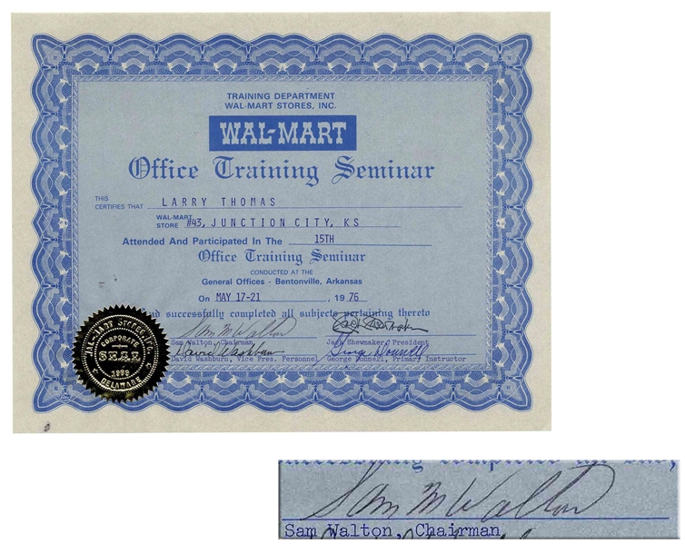 Sam Walton Signed Walmart Document From 1976