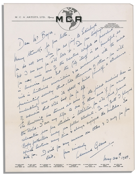 'Miracle on 34th Street'' Actor Edmund Gwenn Autograph Letter Signed -- the Oscar Winning ''Kris Kringle'' Writes a Lengthy Letter, ''...you will undoubtable come under its spell...''