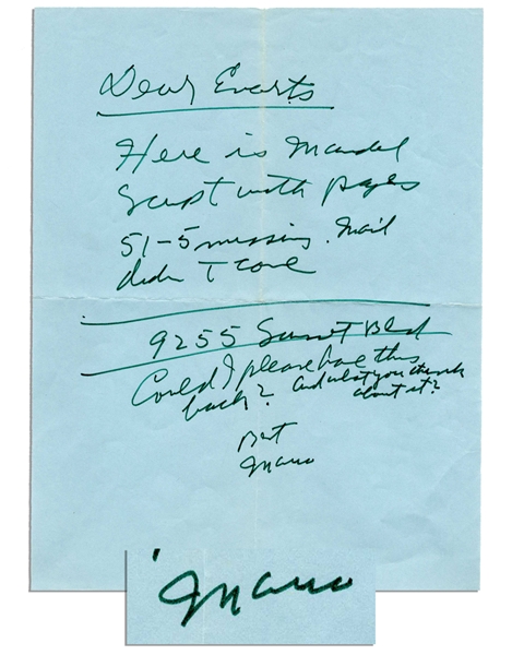 Mario Puzo Autograph Letter Signed -- ''Godfather'' Author Asks His Literary Agent for Comments on a Script