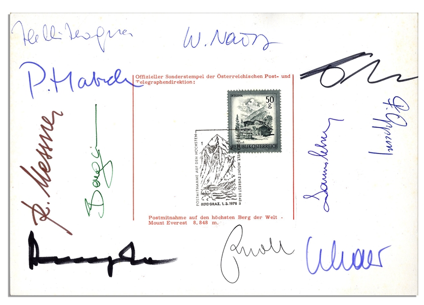 Mt. Everest 1978 Team-Signed Postcard -- The First Climbers to Reach the Summit Without Supplemental Oxygen