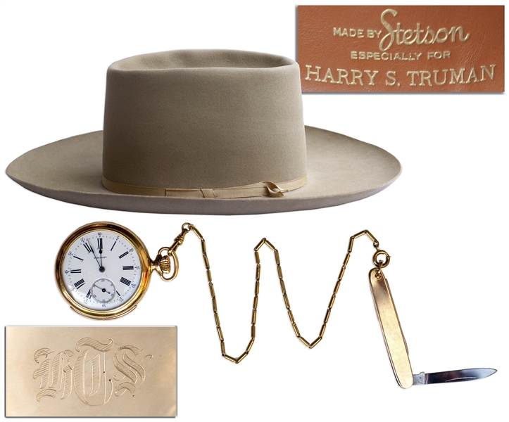 President Harry Truman's Monogrammed Pocket Watch, Pocket Knife & Stetson Hat -- Gifted by Truman to His Secret Service Agent