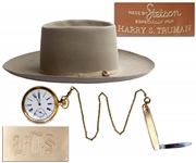 President Harry Trumans Monogrammed Pocket Watch, Pocket Knife & Stetson Hat -- Gifted by Truman to His Secret Service Agent