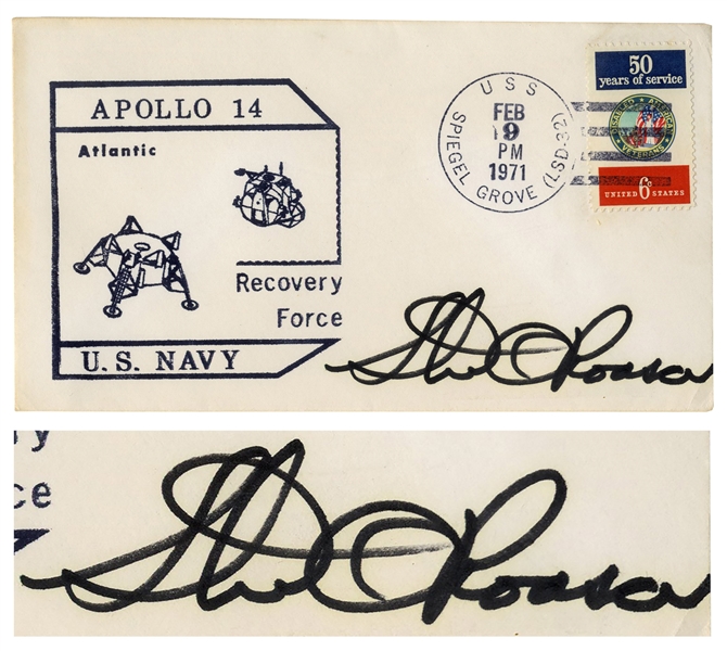 Stu Roosa Signed Apollo 14 FDC -- Postmarked 9 February 1971 from the USS Spiegel Grove