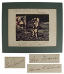 Apollo 17 Photo Display Signed by Gene Cernan, Ron Evans and Harrison Schmitt -- Measures 14 x 11