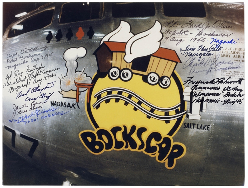 Bocks Car Crew-Signed 10'' x 8'' Photo of the B29 Bomber -- Signed by 9 of the Crewmen Who Flew the Mission During WWII