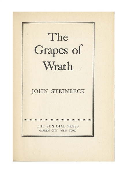 John Steinbeck Signed Copy of ''The Grapes of Wrath'' -- Inscribed to the Famous Mexican Filmmaker Emilio Fernandez, -- ''...in hope that we will have more grapes than wrath...''