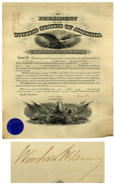Woodrow Wilson Military Appointment Signed as President, Just Months Before the United States' Entry Into WWI