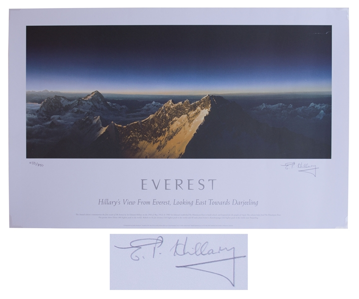 Sir Edmund Hillary Signed Limited Edition Print of ''Hillary's View From Everest'' -- Measures 28'' x 18''