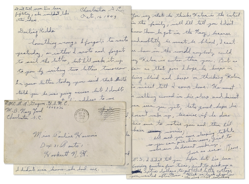 Rene Gagnon 1943 WWII Autograph Letter Signed & Envelope Signed -- ''...don't tell mom I've been fighting, she wouldn't like the idea...''