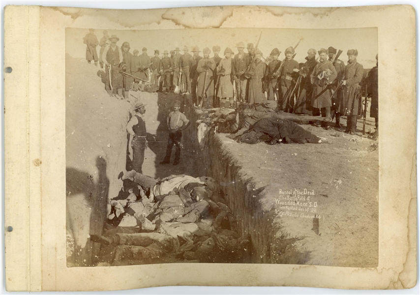 Two Original Sioux Photographs From 1891 -- One Photograph Shows Bureal of the Dead at the BattleField of Wounded Knee -- Other Photo Shows Lakota Sioux With Buffalo Bill Cody