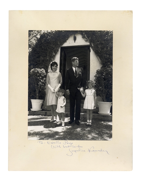 Jackie Kennedy Signed Photo of the Kennedy Family at the Winter White House in Palm Beach -- From Their Last Easter Together in 1963
