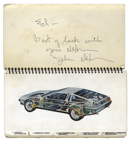 John DeLorean Signed Owner's Manual for the Iconic DMC-12