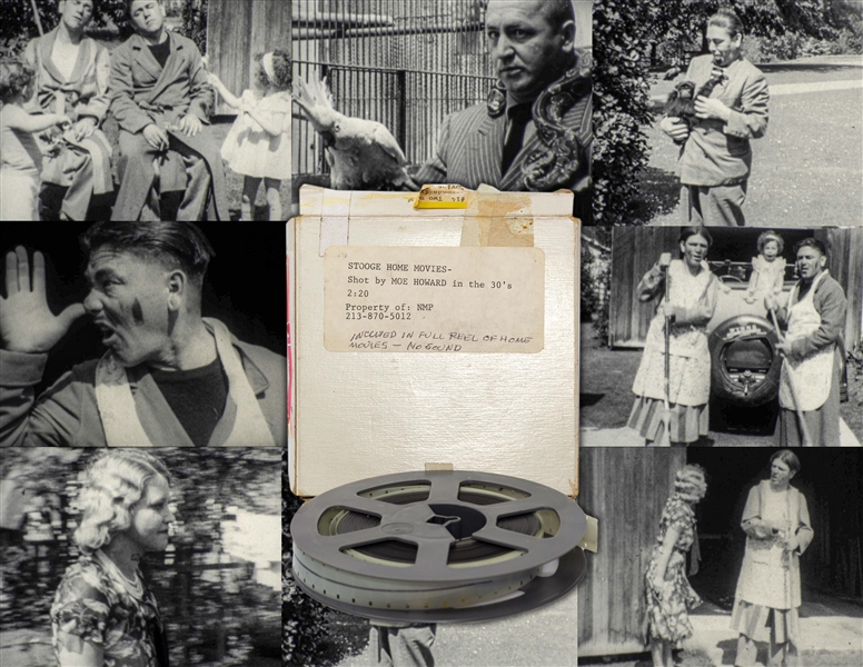 16mm Film Reel Labeled ''Stooge Home Movies'' -- Fantastic Content of Curly's Wedding, Aboard the Queen Mary & at Dublin Zoo -- Run-Time Approx. 2:20 Minutes, Clip Online at NateDSanders.com
