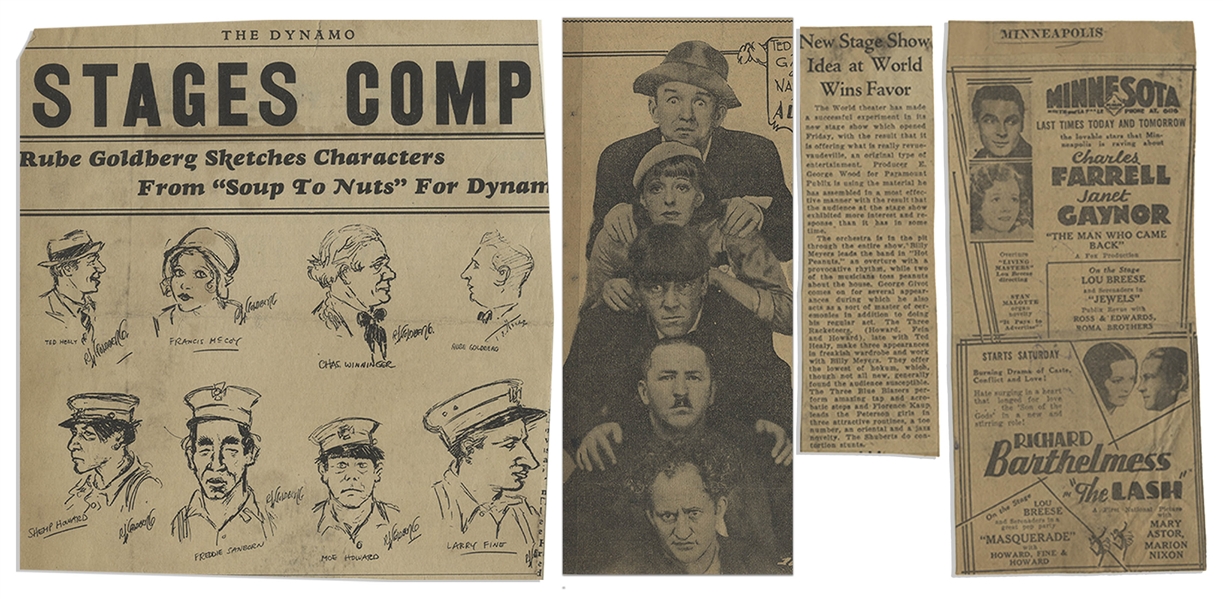 Moe Howard's Newspaper Clippings, From 1931-32 -- 50+ Clippings as the Vaudeville Act of Howard, Fine and Howard -- Very Good
