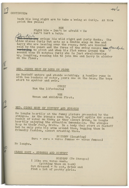 Moe Howard's 29pp. Script Dated October 1936 for The Three Stooges Film ''Grips, Grunts and Groans'' -- With Annotations in Moe's Hand Throughout -- Very Good Condition