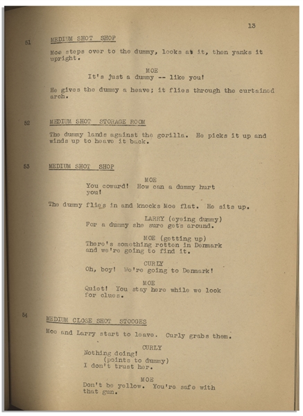 Moe Howard's 27pp. Script Dated June 1942 for The 1943 Three Stooges Film ''Dizzy Detectives'' -- Archival Repair to Cover, Else Very Good Condition