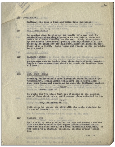 Moe Howard's 26pp. Script Dated May 1943 for The Three Stooges Film ''A Gem of a Jam'' -- With 5 Additional Pages of Script Changes -- Archival Repair to Cover, Otherwise Very Good Condition