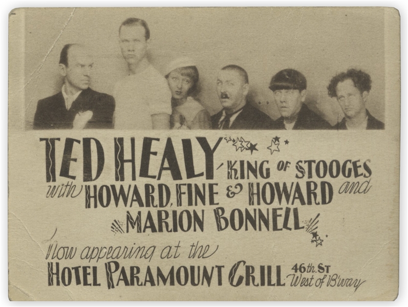Promotional Card From 1932 Featuring ''Ted Healy King of Stooges with Howard, Fine & Howard'' -- Measures 4'' x 3'' -- Very Good Condition