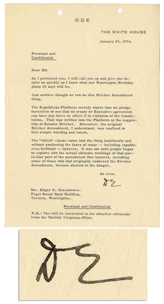 Eisenhower Letter Signed as President -- ''...The 'which' clause came into the thing insidiously and without awakening the fears of many -- including capable, even brilliant -- lawyers...''