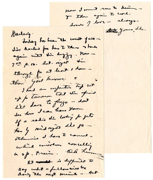Dwight Eisenhower WWII Autograph Letter Signed -- ''...I've dashed from here to there & back again until I'm dizzy...'' -- Eisenhower Signs DE, Then Scratches It Out, Writing ''Ike'' to His Wife...