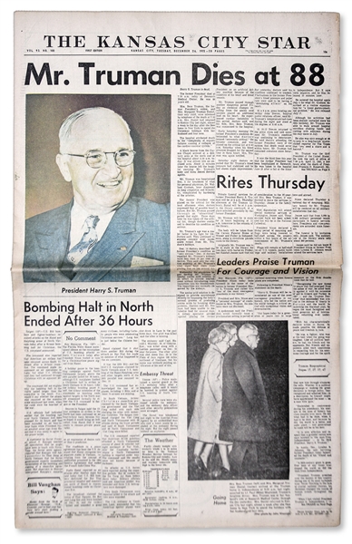 Harry Truman's Death Announced in ''The Kansas City Star'' Newspaper