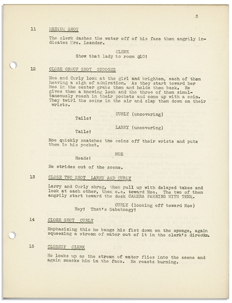 Moe Howard's 30pp. Script Dated October 1943 for The Three Stooges Film ''Idle Roomers'' -- Very Good Condition