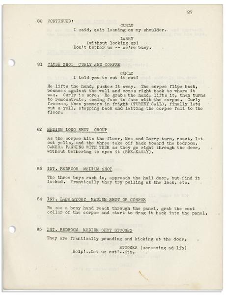 Moe Howard's 33pp. Script Dated February 1945 for The Three Stooges Film ''If a Body Meets a Body'', With Working Title ''Nearly in the Dough'' -- Very Good Condition