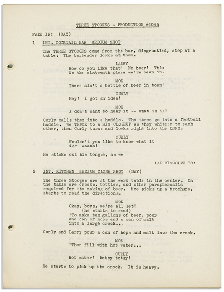 Moe Howard's 31pp. Script Dated April 1945 for The Three Stooges Film ''Beer Barrel Polecats'', With Working Title ''3 Duds in the Suds''  -- Very Good Plus Condition