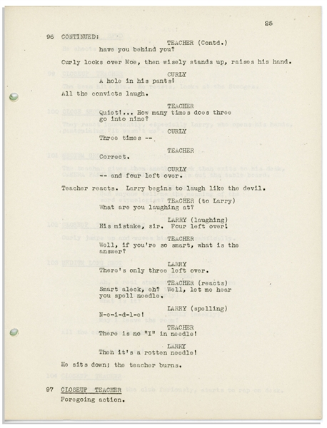 Moe Howard's 31pp. Script Dated April 1945 for The Three Stooges Film ''Beer Barrel Polecats'', With Working Title ''3 Duds in the Suds''  -- Very Good Plus Condition