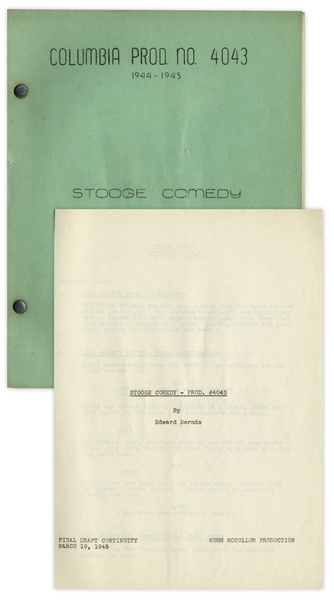 Moe Howard's 34pp. Script Dated March 1945 for The 1946 Three Stooges Film ''A Bird in the Head'' -- Very Good Condition
