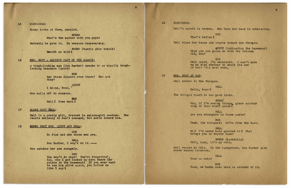 Moe Howard's 11pp. Partial Script for The Three Stooges' 1947 Film ''Out West'' -- With Annotation in Moe's Hand -- Likely Script Changes as Unbound -- Very Good Condition