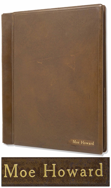 Moe Howard's Script Holder, Brown Leather With ''Moe Howard'' in Gold Embossing -- 10.5'' x 12.5'' -- Minor Nicks & Cracking to Leather, Overall Very Good Plus Condition