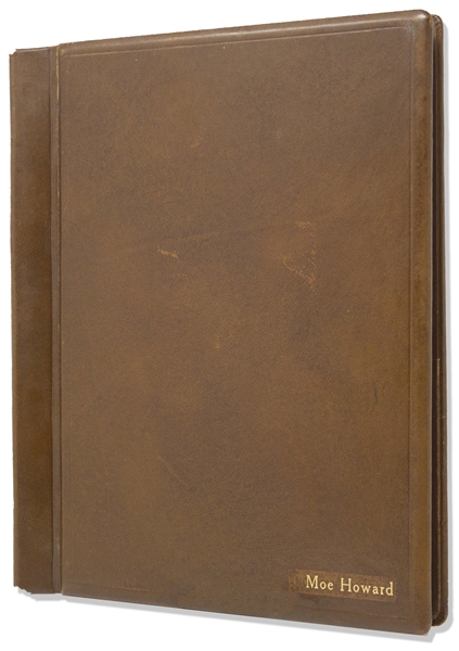 Moe Howard's Script Holder, Brown Leather With ''Moe Howard'' in Gold Embossing -- 10.5'' x 12.5'' -- Minor Nicks & Cracking to Leather, Overall Very Good Plus Condition