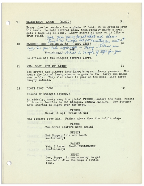 Moe Howard's 22pp. Script Dated June 1953 for The Three Stooges Film ''Pardon My Backfire'' -- With Annotations in Moe's Hand Including His Signatures & Extra 2pp. Shot List -- Very Good Condition