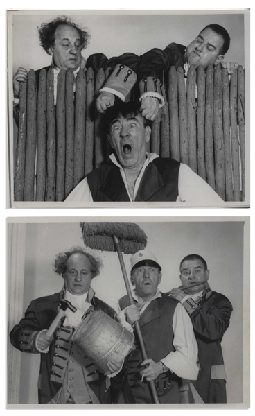 Moe Howard's Lot of 100 Glossy Photos During the Curly Joe Era -- Most From Their Films, Some of Three Stooges Appearances, Etc. -- 94 Measure 10 x 8, Six Approximately 7 x 9 -- Very Good