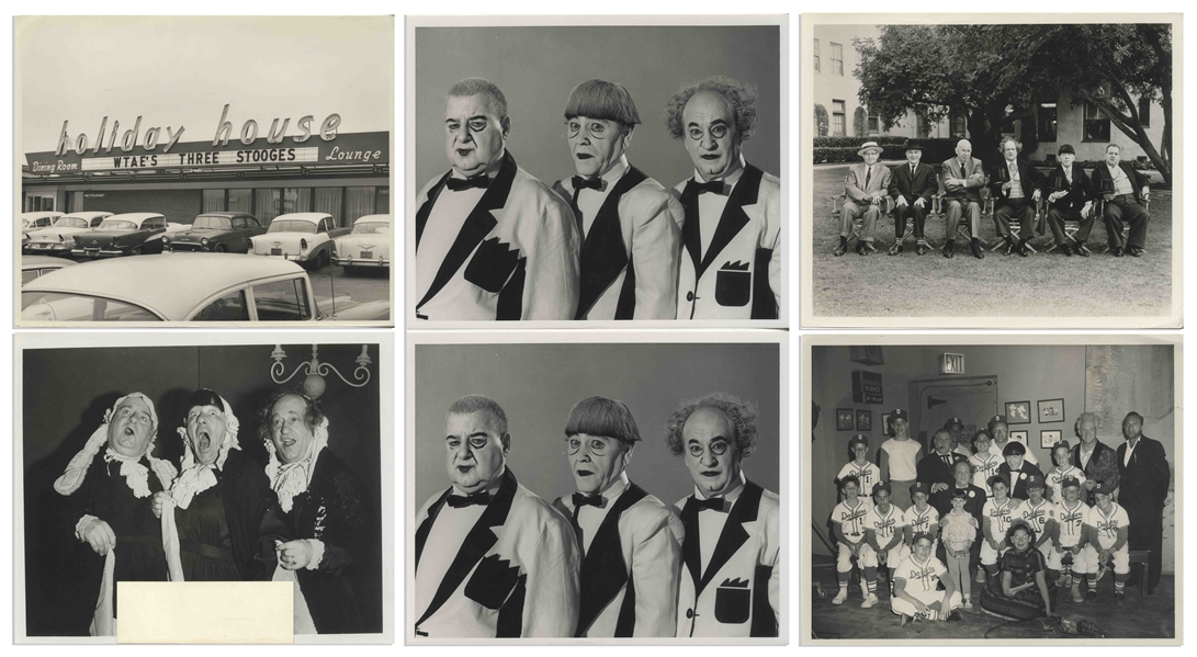 Moe Howard's Lot of 100 Photos During the Curly Joe Era -- Some Candid, Some of Three Stooges Appearances, Three Stooges Cartoon Characters, Etc. -- Varying Sizes, Most 10'' x 8'' -- Very Good