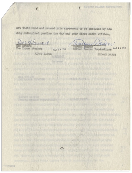 Two September 1962 Contracts Signed by Moe Howard -- AGVA Contracts for Three Stooges Performances Both Measure 8.5'' x 11'' -- Very Good