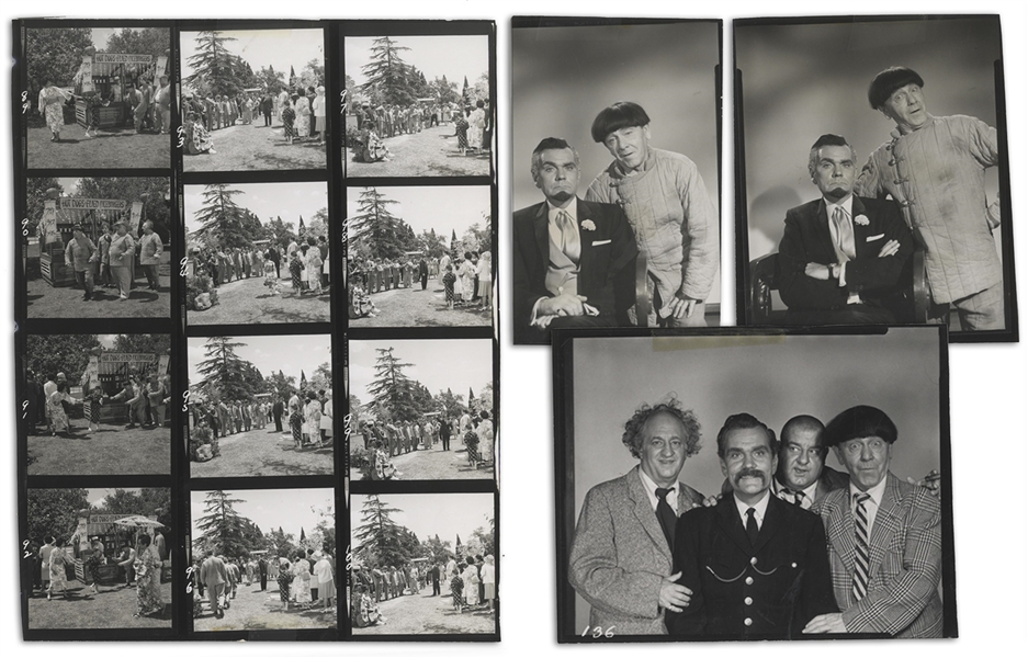 Binder With Over 100 Sleeves of Production Still Proof Sheets From ''The Three Stooges Go Around the World in a Daze'' -- Most Shots 2.5'' Square, Some Larger -- Very Good to Near Fine