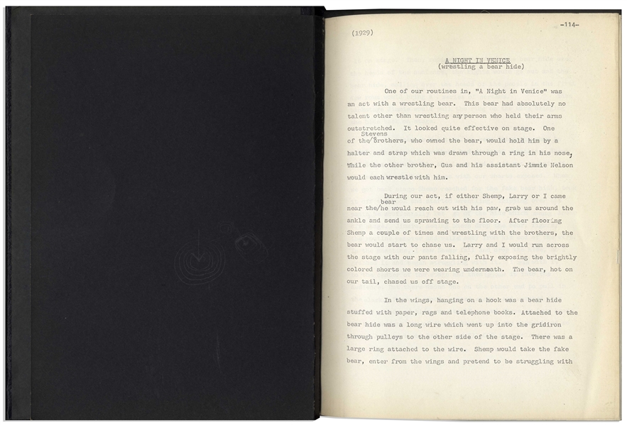 229pp. ''First Draft'', Dated 23 November 1974, of Moe's Autobiography Entitled ''Moe and the Stooges'' With Unpublished Details -- Moe's Personal Photocopied Draft in 2 Binders -- Very Good