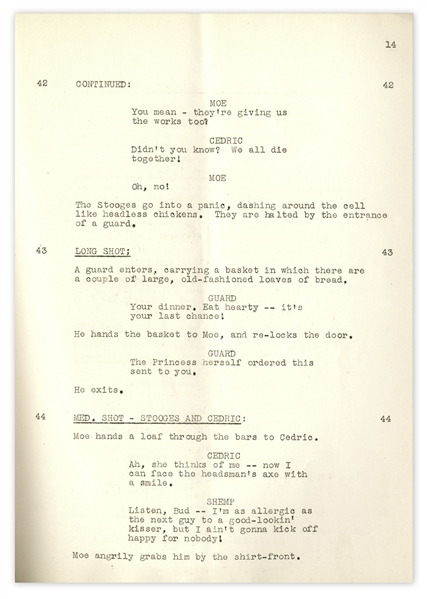 Moe Howard's 30pp. Script Dated November 1946 for The Three Stooges Film ''Squareheads of the Round Table'', With Working Title ''Three Stooges in King Arthur's Court'' -- Very Good Condition